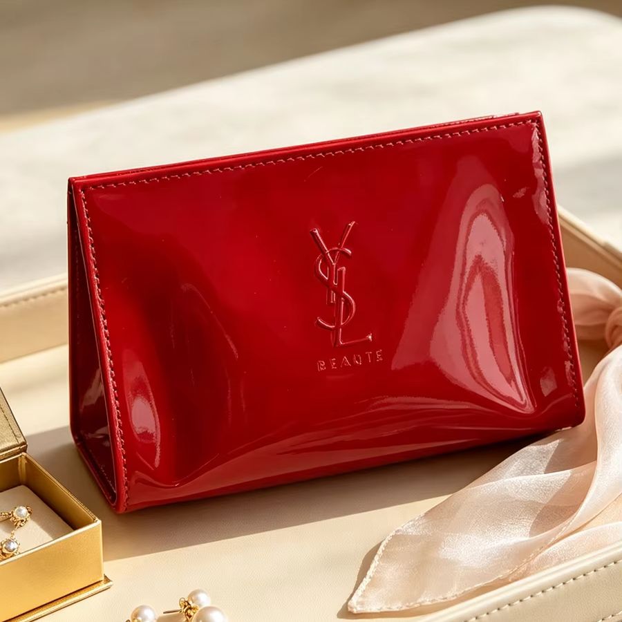 Luxury Skincare Logo - YSL 레드 페이턴트 가죽 화장품 가방